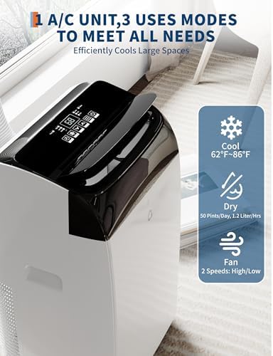 12000 BTU Portable Air Conditioners, 3-IN-1 Free Standing Cooling AC Unit with Fan & Dehumidifier, Quiet Air Condicionado Cooling Up to 550 Sq.Ft, with Remote Control & 24H Timer Function