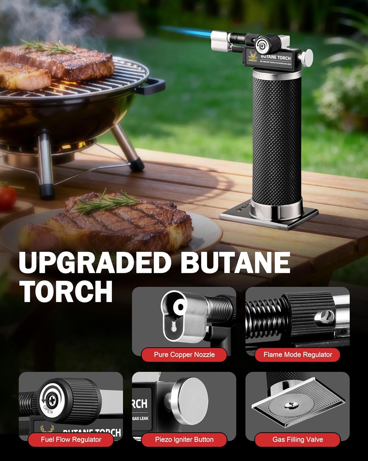 RAVS Butane Torch Lighter, DUAL Flame Mode Kitchen Torch, Refillable Cooking Torch Gun, Creme Brulee Torch Lighter, Blow Torch for Cooking, Welding, Mini Torch Soldering Torch, Butane is Not Included