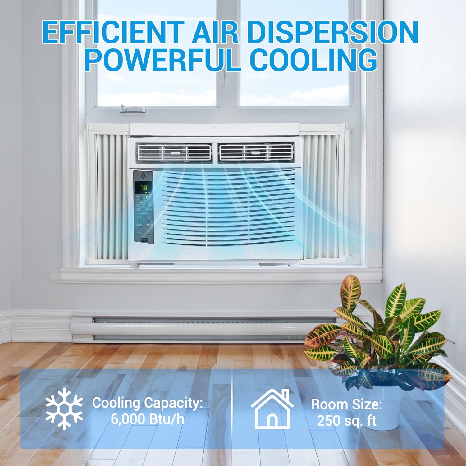 6000 BTU Window AC Unit - Quiet 51dB Air Conditioner for Rooms Up to 375 Sq.Ft, 11 EER Energy Efficient Cooling with Easy Install Kit & Washable Filter (Fits 23