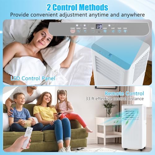 GOFLAME 8000BTUS Portable Air Conditioner for Rooms up to 250 Sq.Ft, 3-in-1 AC Unit on Wheels w/Cooling, Fan, Dehumidifier, Sleep Modes, 24H Timer, Remote Control Installation Kit, Floor AC Unit