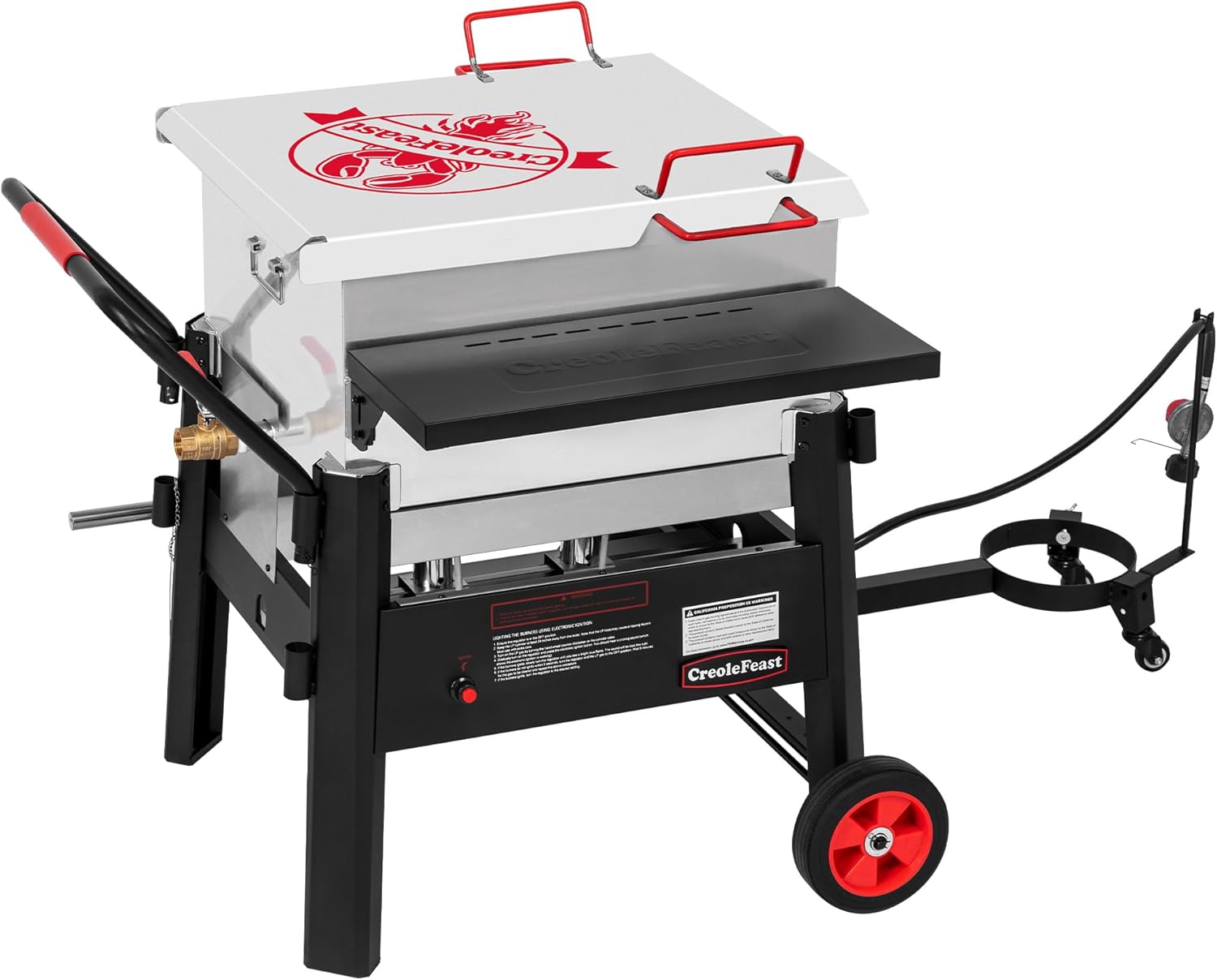 Creole Feast CFB1001A 90 QT Crawfish Boiler, Outdoor Single Sack Propane Gas Cooker with Folding Cylinder Mounting Bracket and Stirring Paddle for Seafood & Crawfish Season, Black