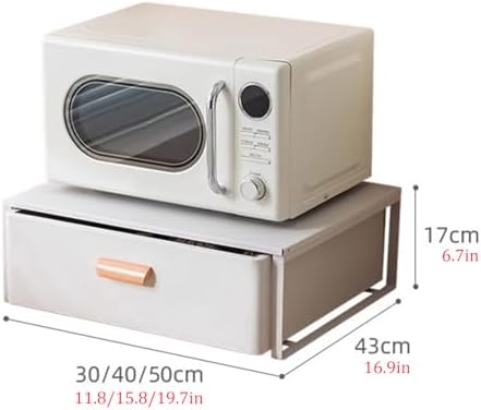 Steel Microwave Stand with Pull-Out Drawers, Countertop Organizer for Compact Microwaves, Coffee Station & Kitchen Appliance Storage, White (15.8in)
