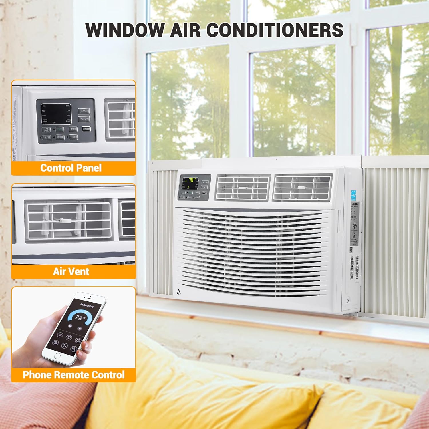 10,000 BTU Window Air Conditioner, Quiet Window Air Conditioner with Smart WIFI Control for 450 Sq. Ft. Room, Cooling/Fan/Dry Mode, Bedroom/Apartment/Dormitory