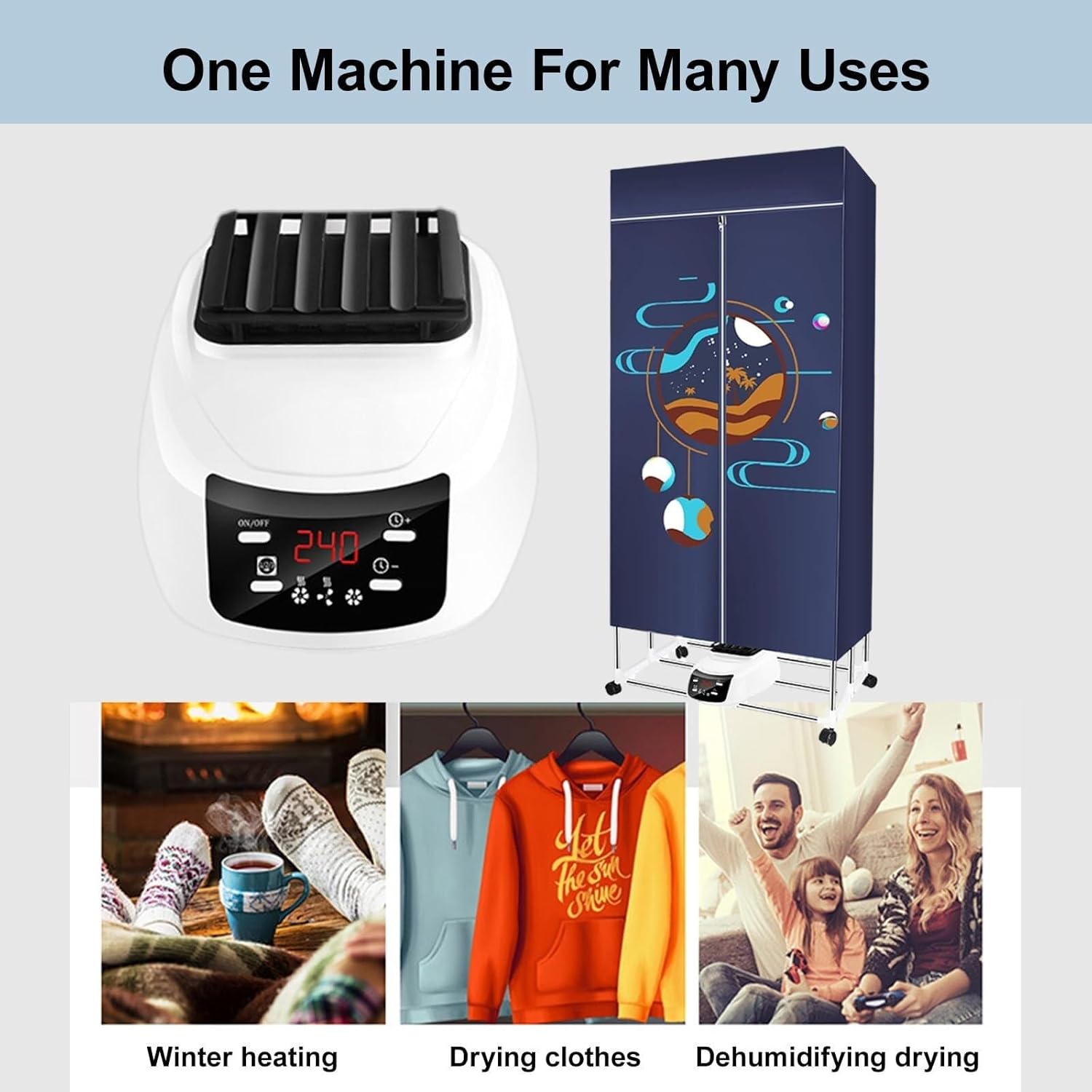 Electric Portable Dryer, Two-Layer Large-Capacity Vertical Dryer, 360° Heat Flow Circulation Heating, for Apartment, Dorm, RVs Travel