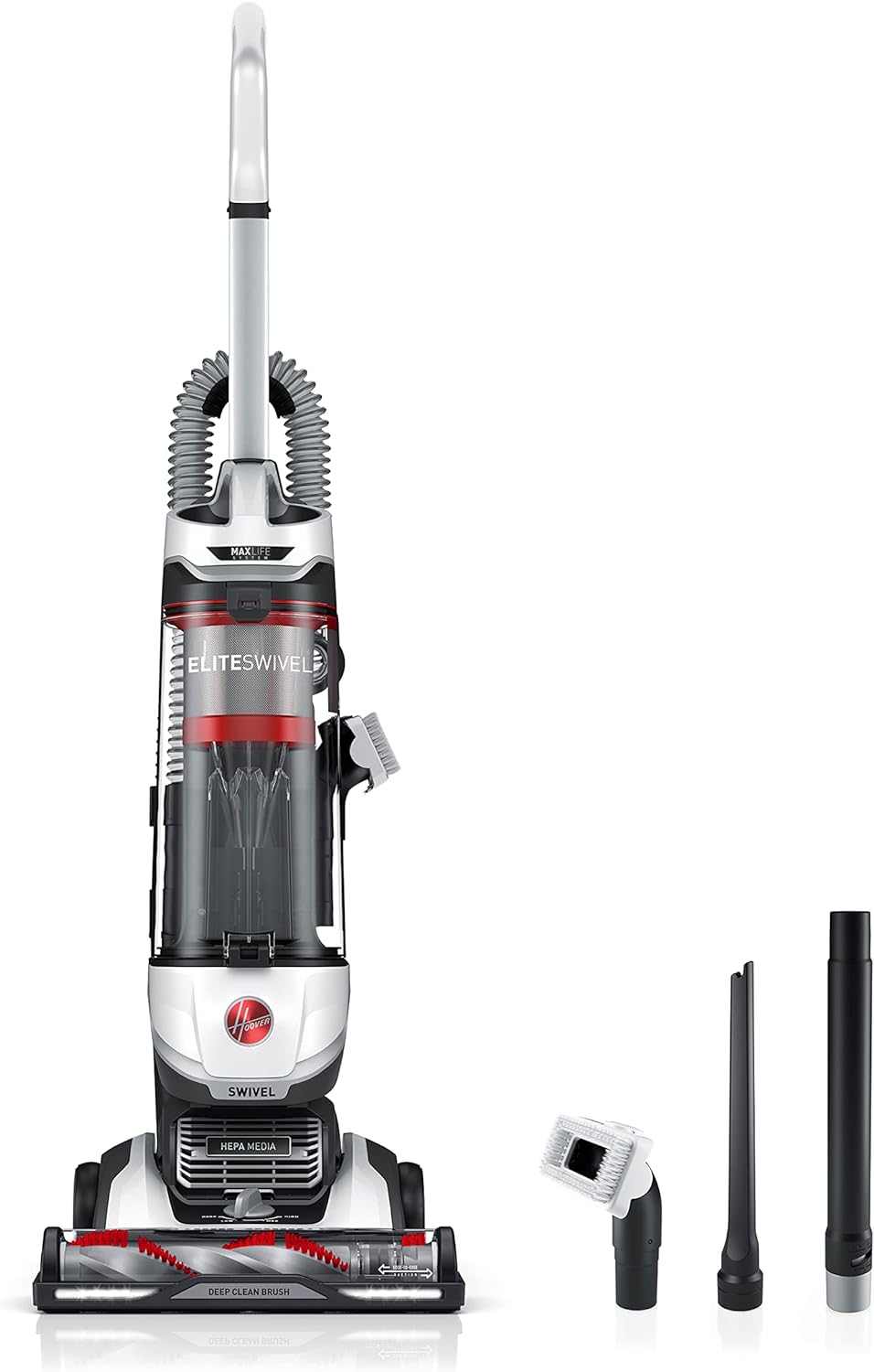 Hoover R-UH75100 MAXLife Elite Swivel Vacuum Cleaner with HEPA Media Filtration, Bagless Multi-Surface Upright for Carpet and Hard Floors, UH75100, White Certified Refurbished