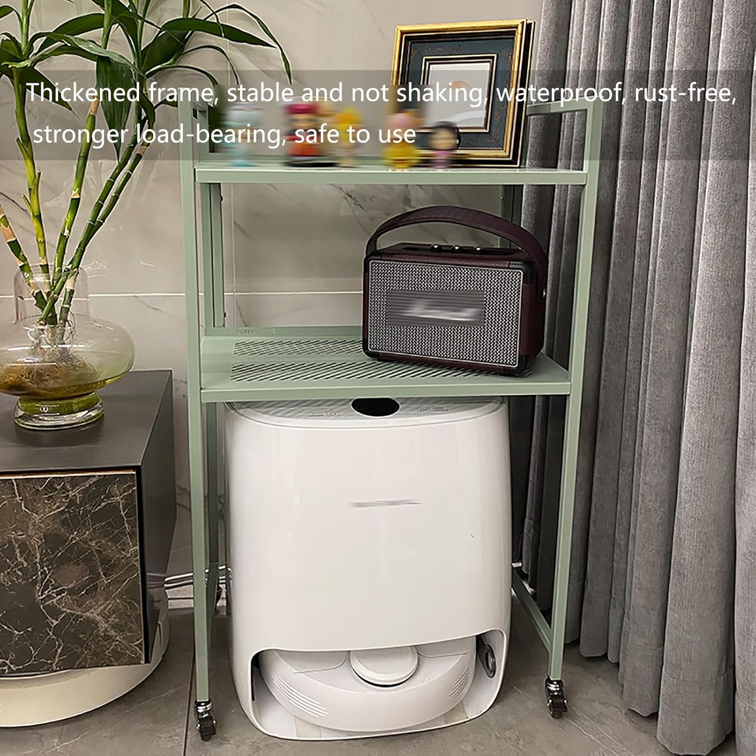 Generic Multi-layer Storage Rack, Sweeping And Mopping Robot Storage Rack, 33.5In High Movable Bottom Storage Rack, Home Living Room Trolley Decorative Storage Rack(Yellow)