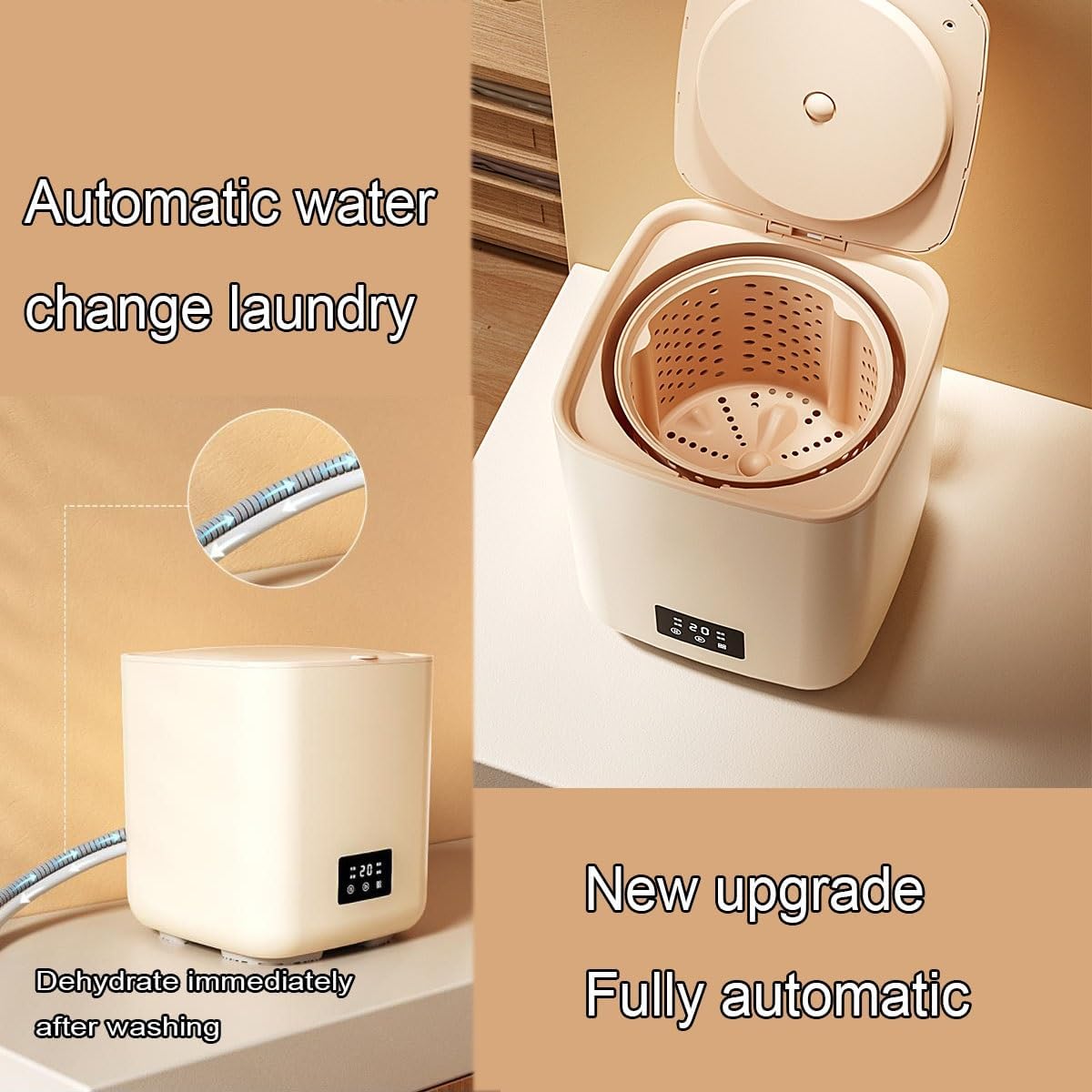 Mini Portable Washing Machine 11X11X12in Space Saver 2 In 1 Camping Washers For Home, Dorm, Apartment, RV, Travel, Outdoor Use Convenience And Efficiency(Beige)