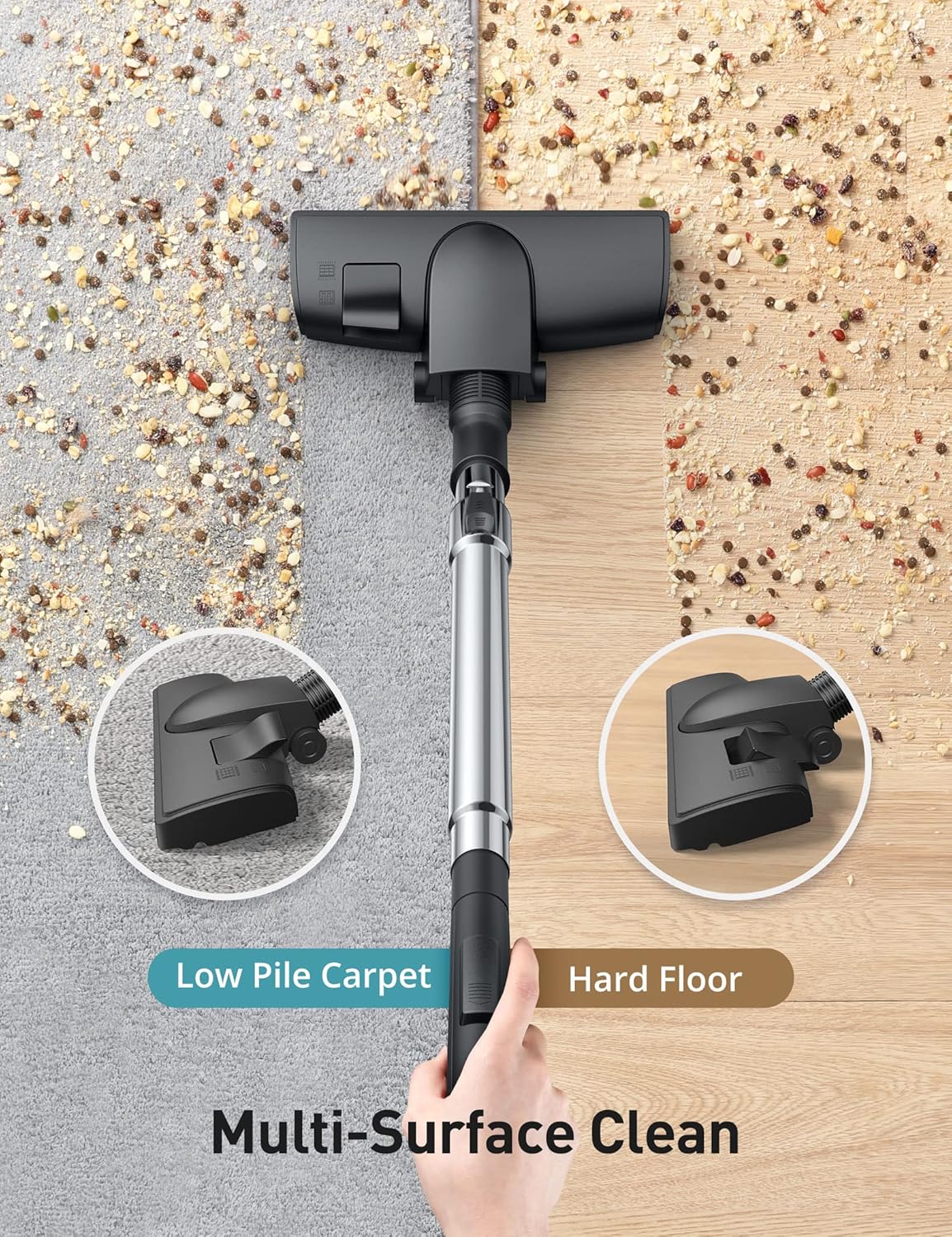 Aspiron Canister Vacuum, Upgraded 1600W Bagless Canister Vacuum Cleaner, Auto Cord Rewind, H13 HEPA Filter, 4Qt Large Capacity, 5 Tools for Hard Floors, Carpet, Pet, Upholstery, Tiles, Apricot