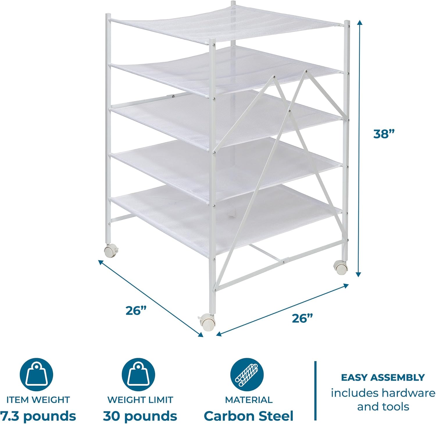 Honey-Can-Do 5-Tier Mesh Laundry Drying Rack – Soft Nylon for Sweaters, Delicates & Fine Washables – Foldable and Easy to Store
