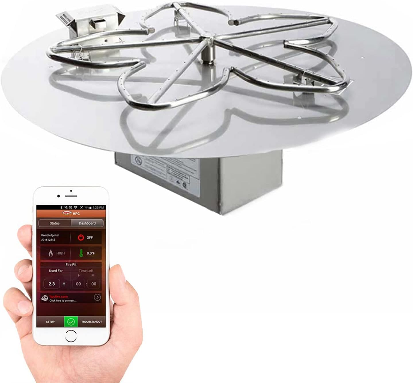 HPC Fire Hi/Lo Electronic Ignition Fire Pit Kit (PENTA30EI-HI-LO-LP-120VAC), Propane Gas, 30-Inch Flat Pan