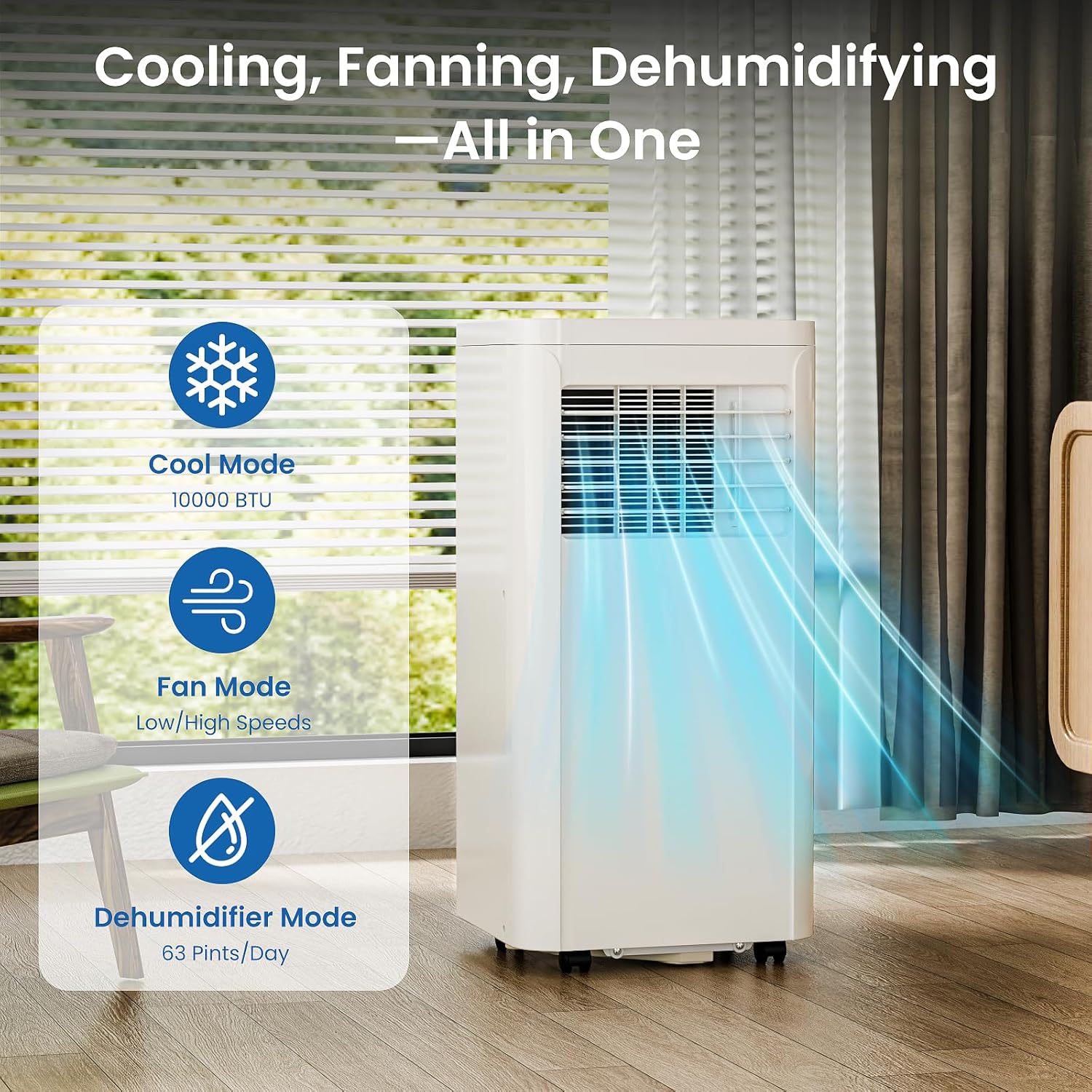 ZAFRO Portable Air Conditioners, 10000 BTU, 3 in 1 Portable AC Unit with Window Kits, Fan & Dehumidifier Modes, Cools up to 450 Sq.Ft, LED Display/Remote Control, 24H Timer for Living Room, Bedroom