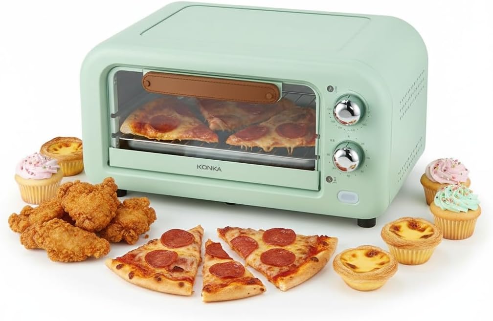 Compact 12L Toaster Oven with Convection - Countertop Oven for Baking, Broiling & Toasting, 800W Small Toaster Oven, Stainless Steel, Includes Pan & Rack