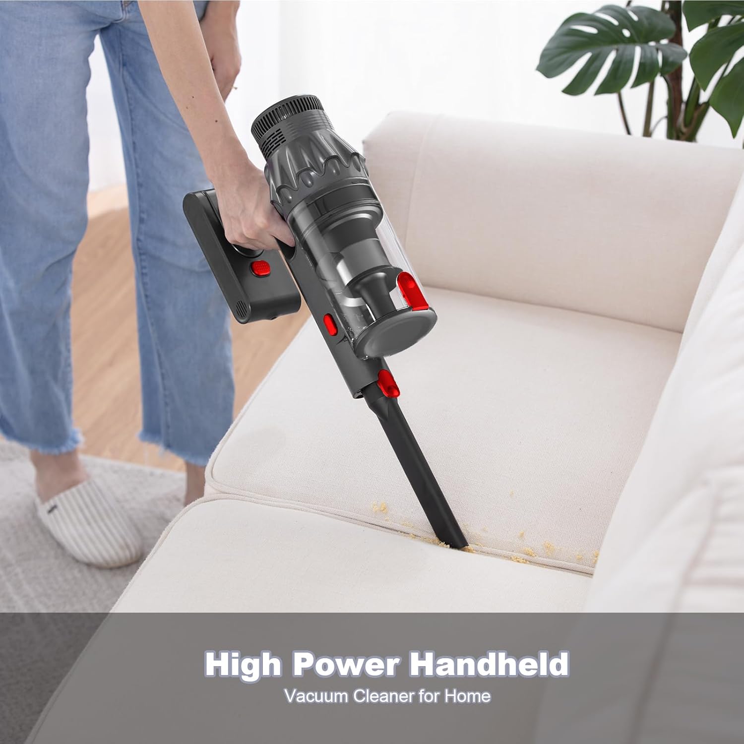 Vacuum Cleaners for Home - Cordless Stick Vacuum Cleaner, Lightweight High Power Vac for Pet Hair Carpet Hardwood Floor, Handheld Portable Wireless Rechargeable Battery Household Vac,Red