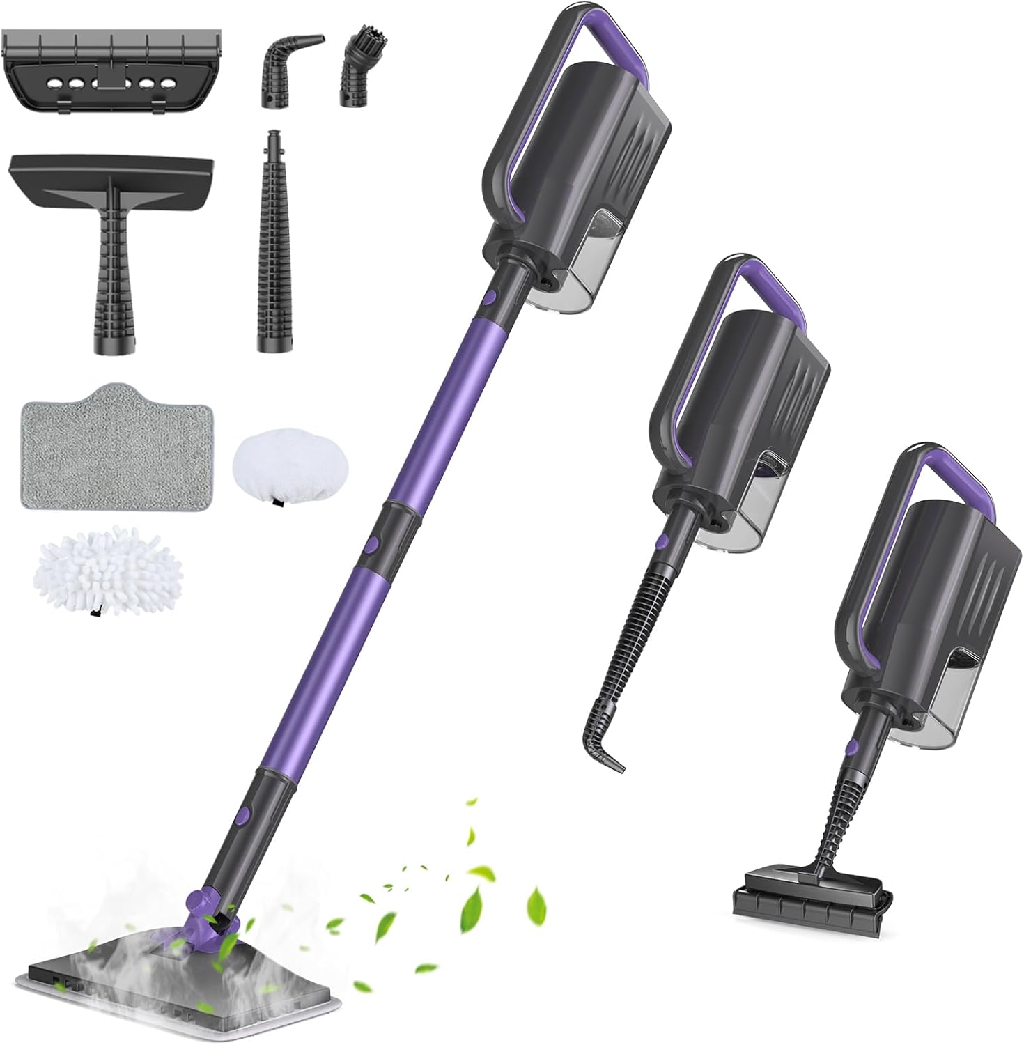 Steam Mop, Steam Cleaner with 400ML Water Tank, 2 Washable Pads, 23FT Power Cable floor steamer, Detachable Steam Mops for sealed Hard Floors, Marble, Stone, Hardwood (Purple)