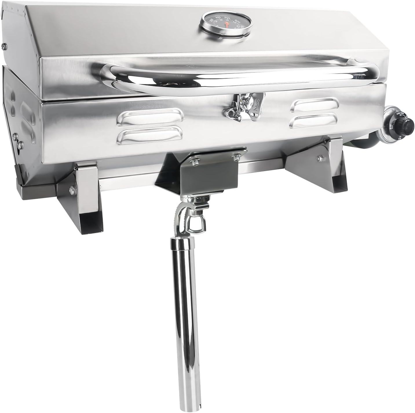Boat Grill, 304 Marine Grade Stainless Steel Propane Gas Grill with a 360-degree Swiveling Adjustable Bracket, Portable Propane Grill for Pontoon Boat Yacht, Camping & Backyard