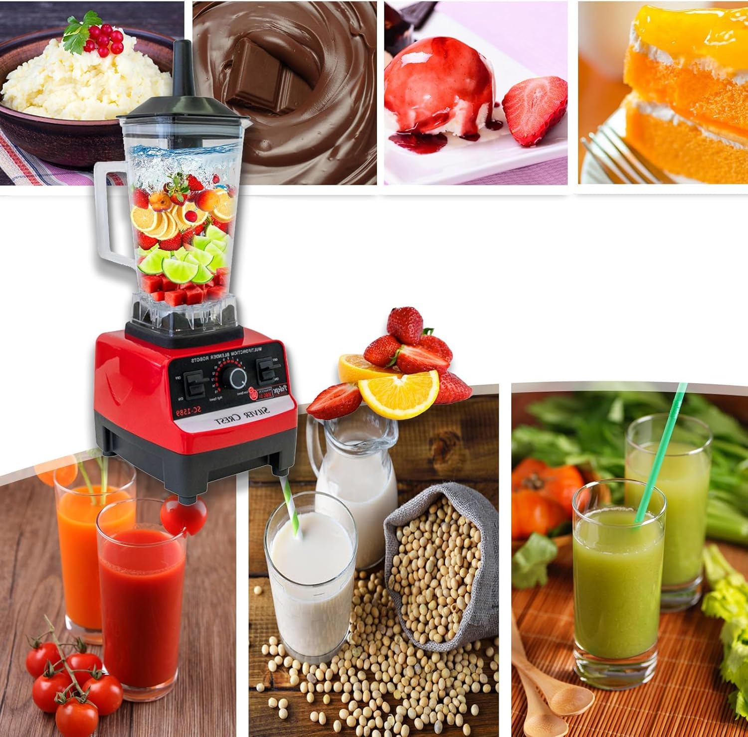 Professional Countertop Blender 4500W High Speed Power Blender for Shakes and Smoothies with 2L Containers 2 BPA Free Cups Red