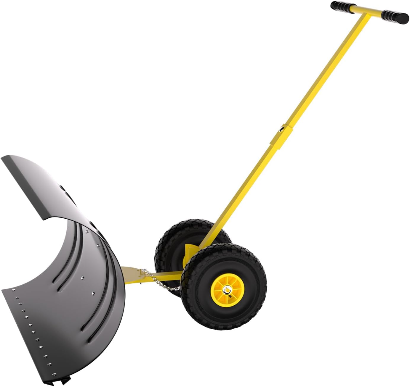 36In Heavy-Duty Steel Snow Pusher - Snow Shovel with Wheels, 5-Height Adjustable Handle & All-Terrain Non-Slip Wheels, Adjustable Angle for Snow Removal on Driveways, Sidewalks, Yards & Decks(Yellow)