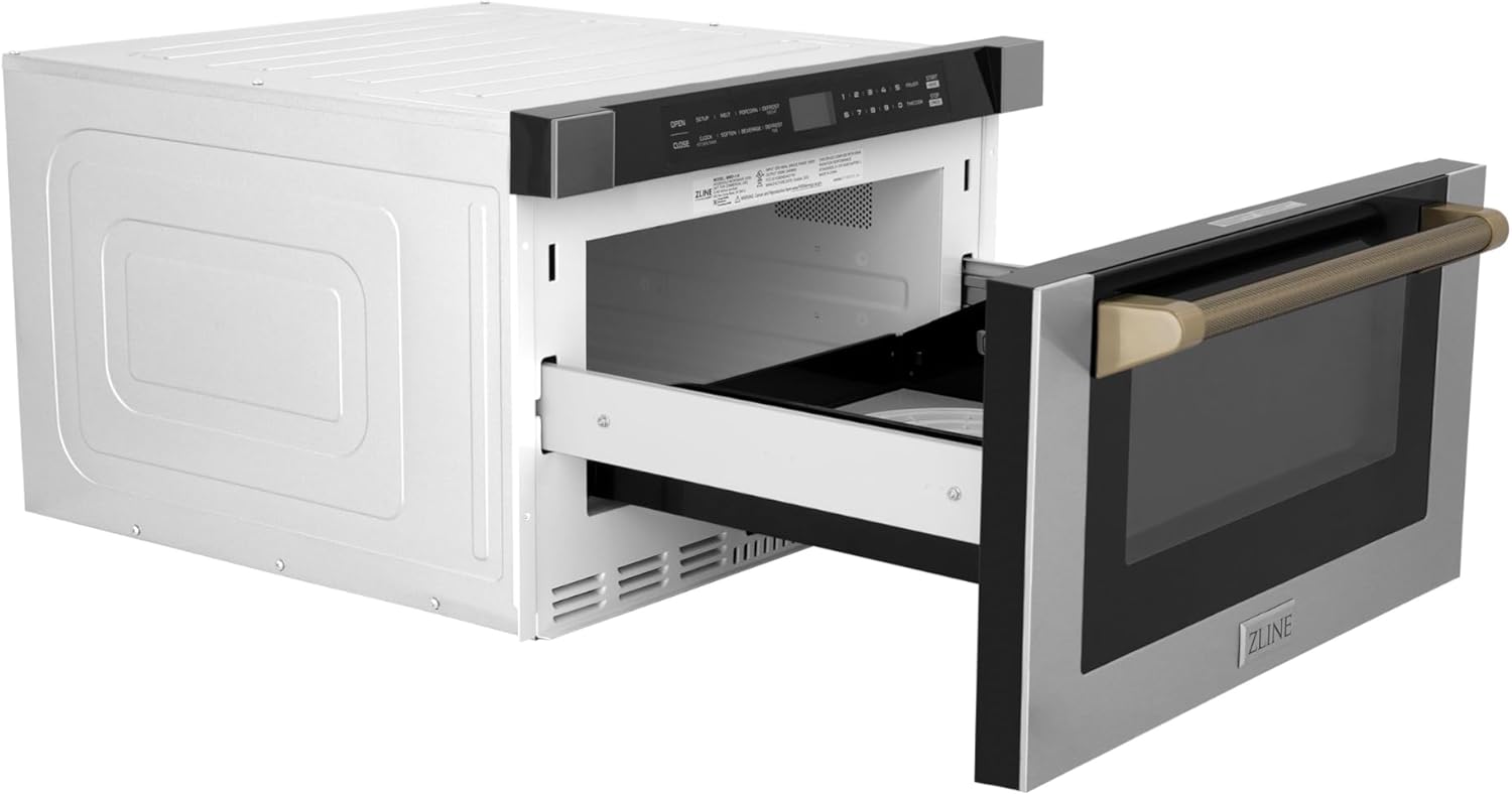 ZLINE Autograph Edition 24 in. 1.2 cu. ft. Built-in Microwave Drawer in Stainless Steel and Champagne Bronze Helix Handle (MWDZ-1-H-KCB)