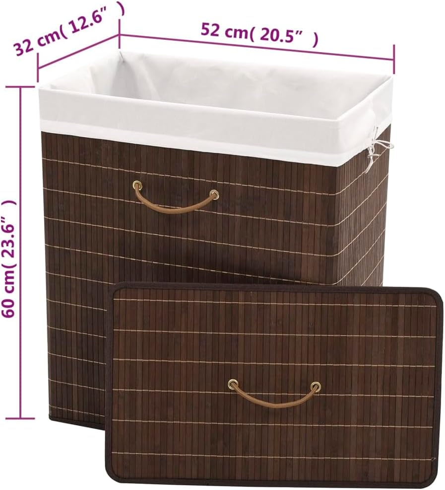 Bamboo Laundry Bin Rectangular Dark Brown with Removable Liner and Foldable Design for Home Organization and Storage
