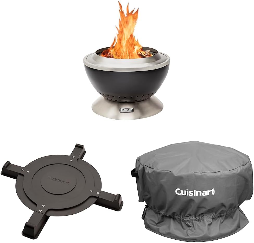 Cuisinart COH-800 Cleanburn Smokeless Fire Pit with Wind Guard & CHA-870 Cleanburn Pit Riser & CHC-801 Cleanburn Fire Pit, Durable Rip-Resistant Polyester (Cover Fits COH-800)