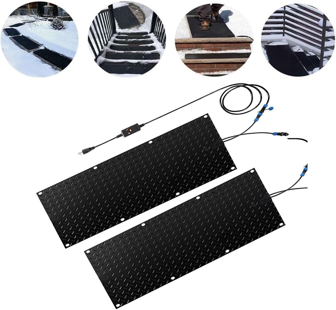 Heated Snow Melting Mats for Stairs- 1/2/3/4 pcs Snow Melting Walkway Mat, Heated Snow Melting Mats Driveway,Heated Outdoor Mats,Electric Snow Melting Mats for Wint(2 Pcs-12x36in/(30x90cm))