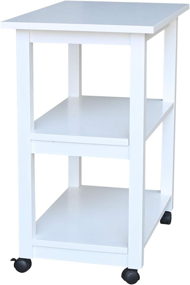Solid Wood Rolling Microwave Cart, White