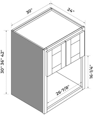 Solid Wood RTA Wall Microwave Open Shelves Cabinet Kitchen Pantry Storage Cabinet Microwave Stand Cabinet with 2 Doors（Shaker White, 30”W×24”D×30”H