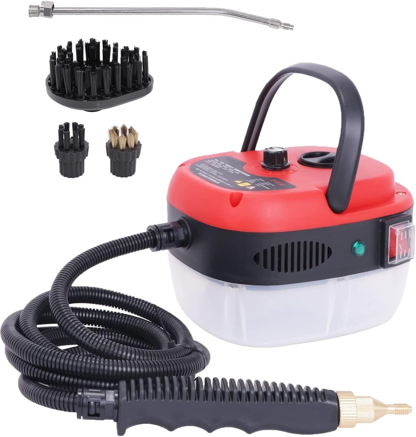 Portable Steam Cleaning Machine 1000ml Tank, 2500W High Temperature Pressurized Steam Cleaner Hand-held(Red)