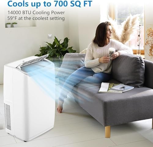14000 BTUs Portable Air Conditioners, 3-in-1 Free Standing Cooling AC Unit with Fan & Dehumidifier, Cools Room up to 750 Sq.Ft., Smart/Sleep Mode, Remote Control & 24H Timer for Bedroom