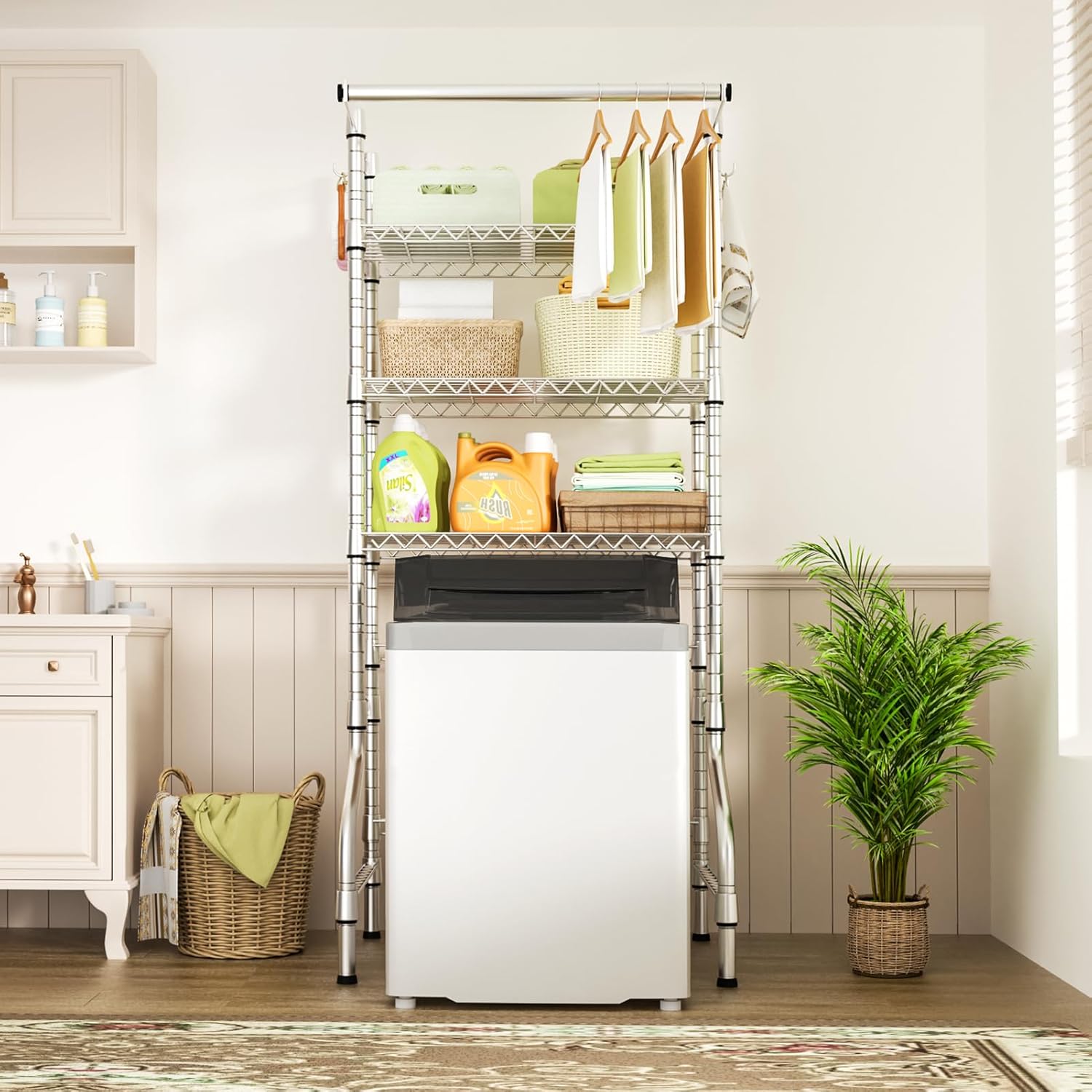 Ulif U11 Medium Over Washer and Dryer Shelves, 3 Tiers Laundry Room Storage and Organizer Standing Shelf, Metal Freestanding Clothes Drying Rack, 31.1