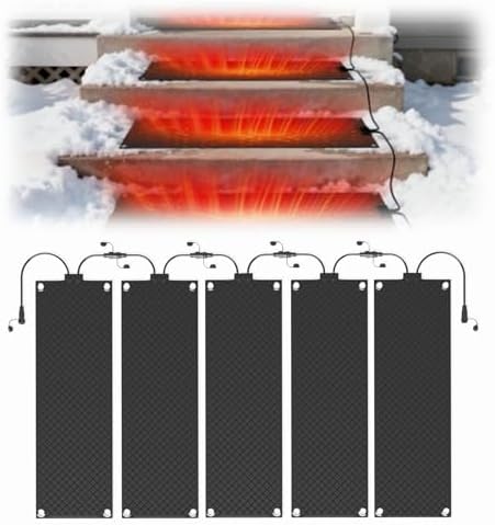 Snow Melting Mat, Heated Winter Ice Melt Mats, Non-Slip 5 PCS for Stairs, Steps, Walkways & Driveways, 10x48in, Safe Snow Removal Solution