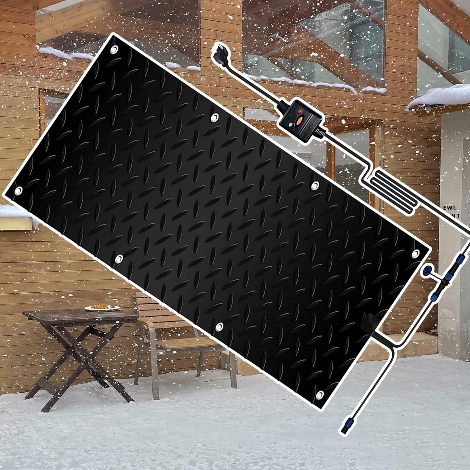Heated Snow Melting Mats for Entrances，No-Slip Heated Snow Melting Mats for Stairs- Heated Outdoor Mats -3 in/h Melting Speed,for Driveway Walkway Decks and Sidewalks(1 Pcs,25.4x90cm/10inx35.4in)