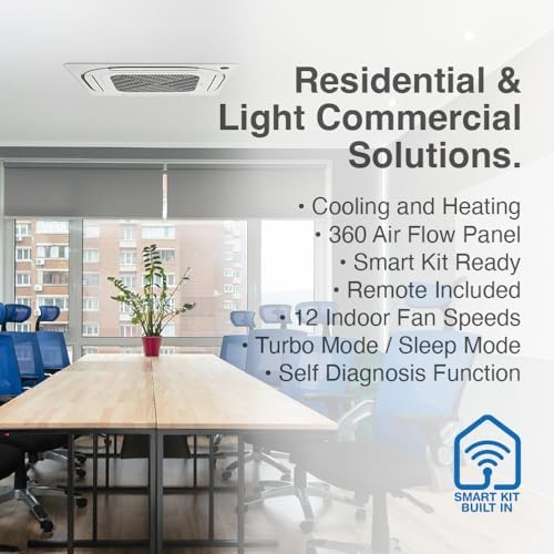 Cooper & Hunter 24,000 BTU Ceiling Cassette Ductless Mini Split Air Conditioner & Heat Pump – 22 SEER2 – Includes 16FT Installation Kit & Wall Thermostat – Cooling & Heating Inverter System