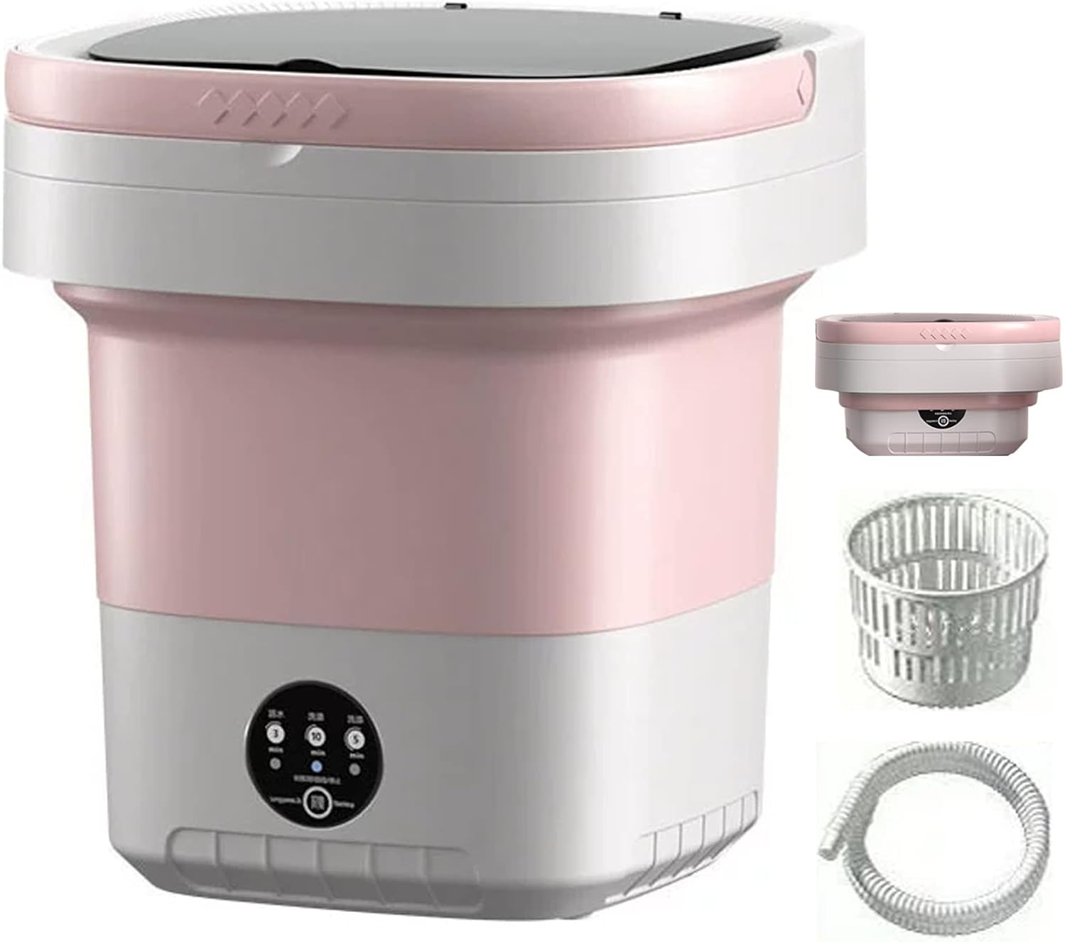 Portable Washing Machine-Mini, Foldable, Small Washing Machine with Drain Basket, for Apartment, Laundry, Camping, Rv, Travel, Underwear, Personal, Baby (Color : Pink)