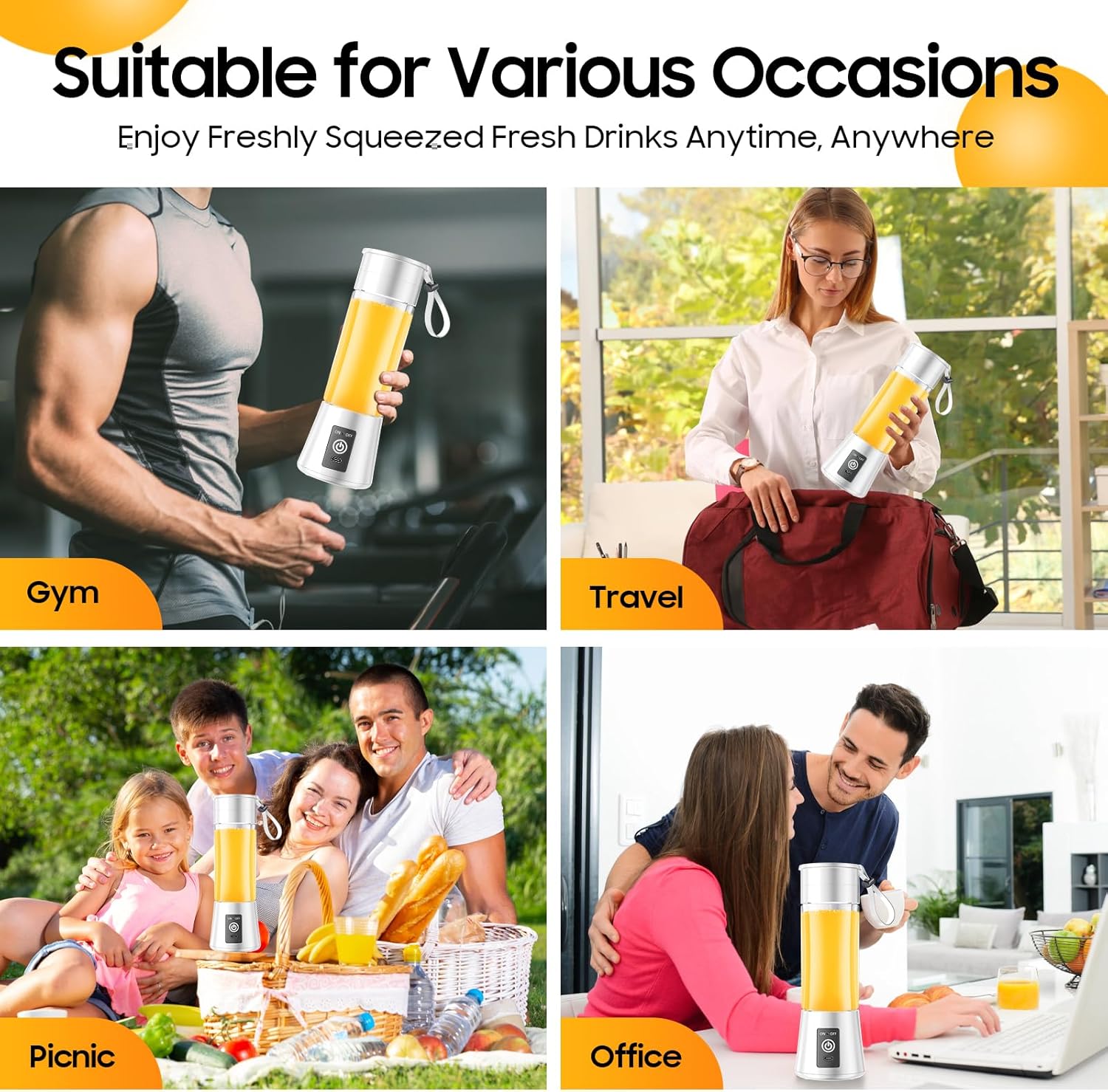 Portable Blender for Smoothies & Shakes - Cordless Personal Size Blender with 6 Blades, 380Ml Juice Cup, Lightweight & Rechargeable, Freshly Squeezed for Picnic/Sports/Office