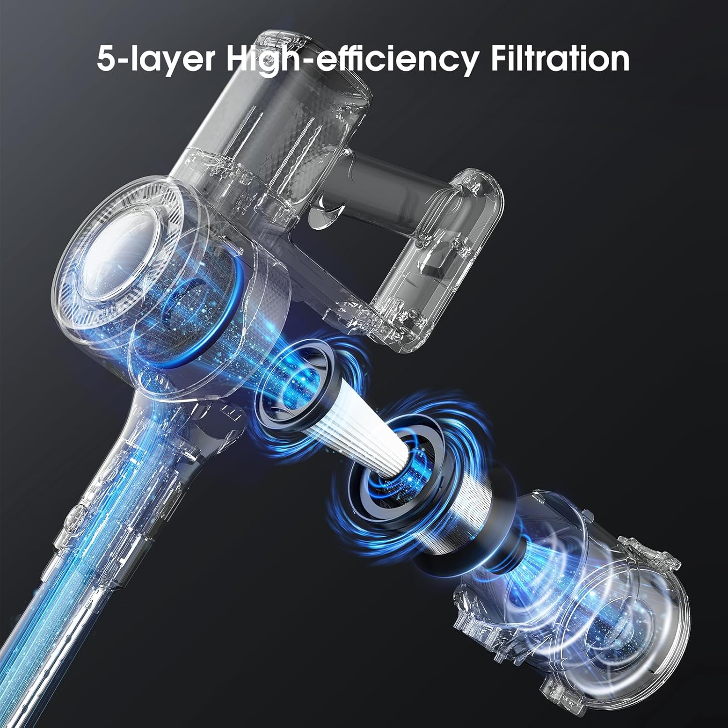 Cordless Vacuum Cleaner, 30Kpa Stick Vacuum with Anti-Tangle Brush and Green Headlight, Self-Standing, Up to 45Mins Runtime, Wireless Vacuum Cleaner for Pet Hair, Carpet, Hard Floor, Home