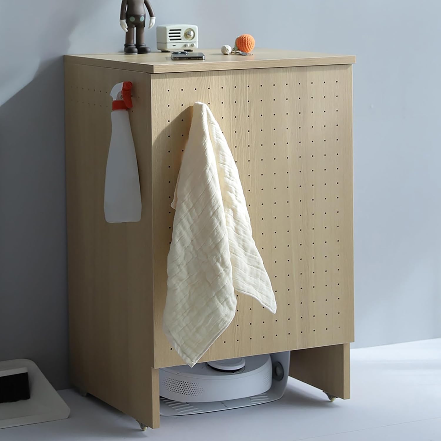 Mobile Robot Vacuum Storage Cabinet Side Table, Multi Tier End Cabinet with Wheels Accent Side Tables for Living Room Bedroom(Yellow)