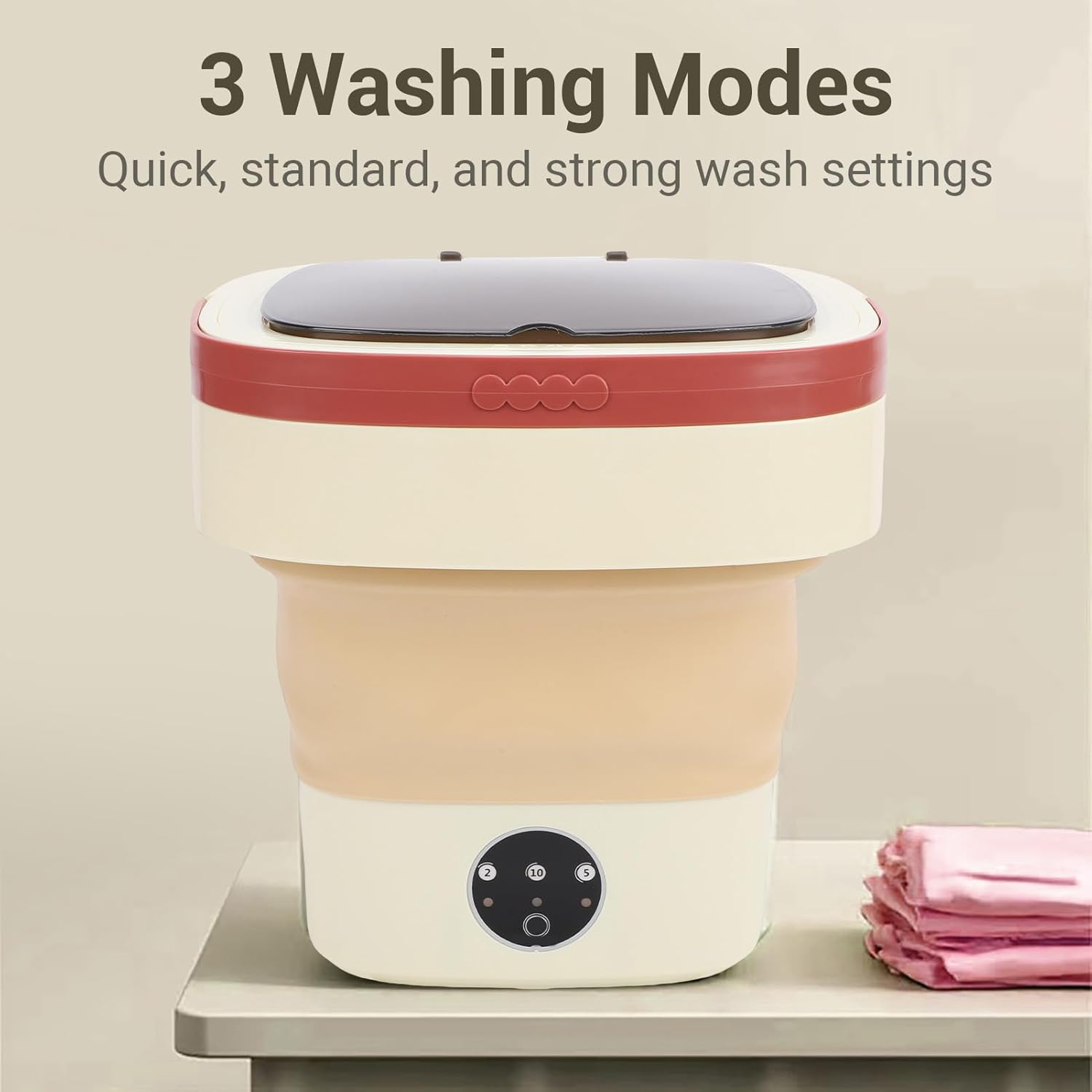 Fockety Portable Washing Machine 8L, Foldable Mini Washer with 3 Modes and Spinning Drying, Compact Laundry for Underwear Socks Baby Clothes, Apartment Dorm Travel Camping (Khaki)