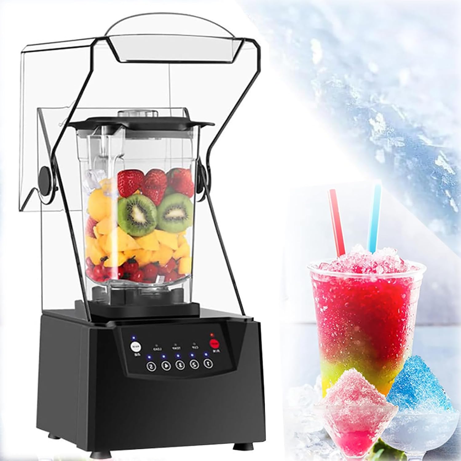 2200W Professional Smoothie Blender, 2000mL Stand Blender, with Soundproof Shield, and 6 Blades Automatic Cleaning, Commercial Countertop Blender, for Kitchen, Fruits, Shakes, Smoothies