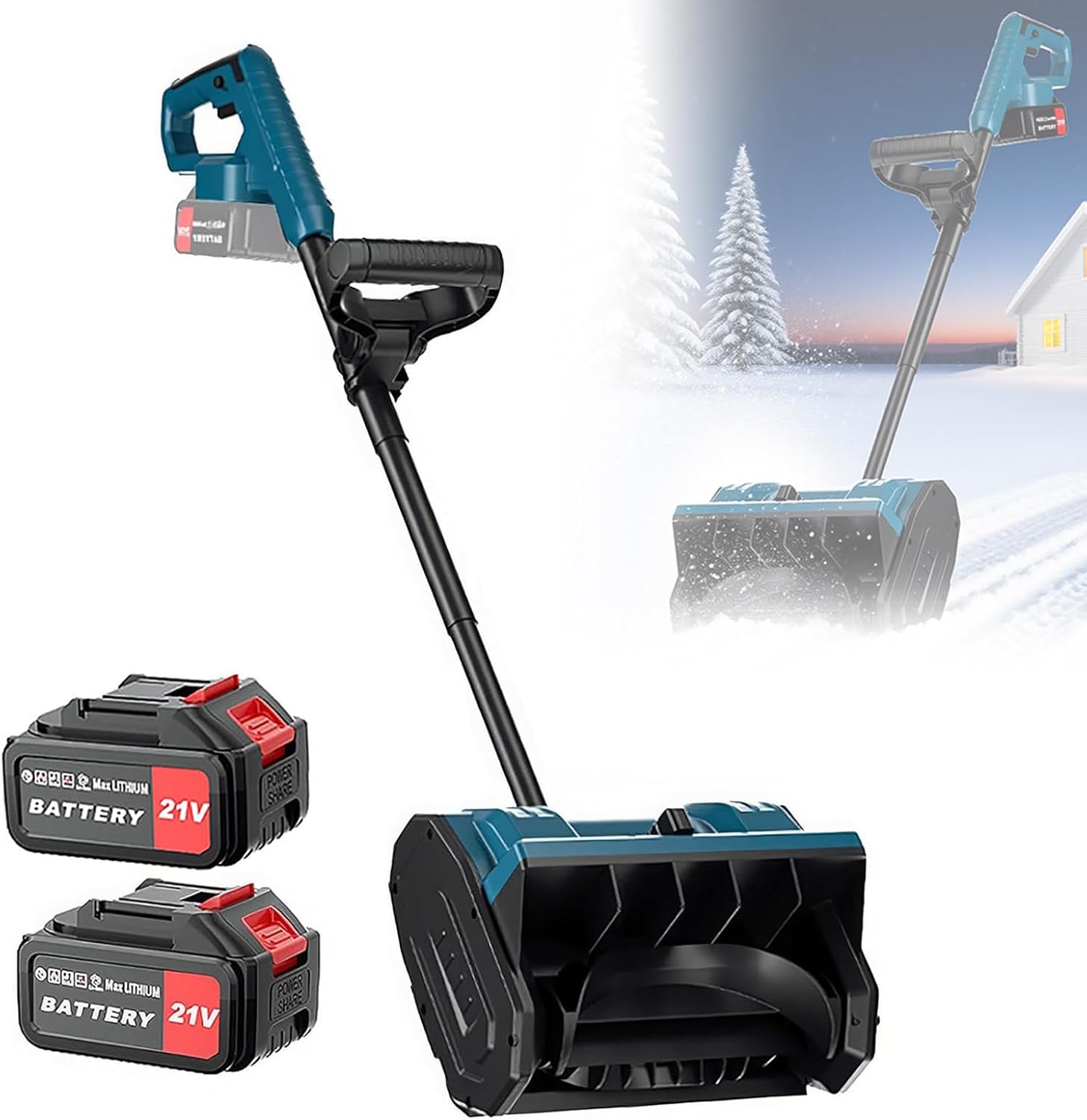 Cordless Snow Shovel,Auto Electric Snow Shovels with Adjustable Direction & Telescopic Pole, Battery Snow Blower for School Roads Driveways Twobatteries