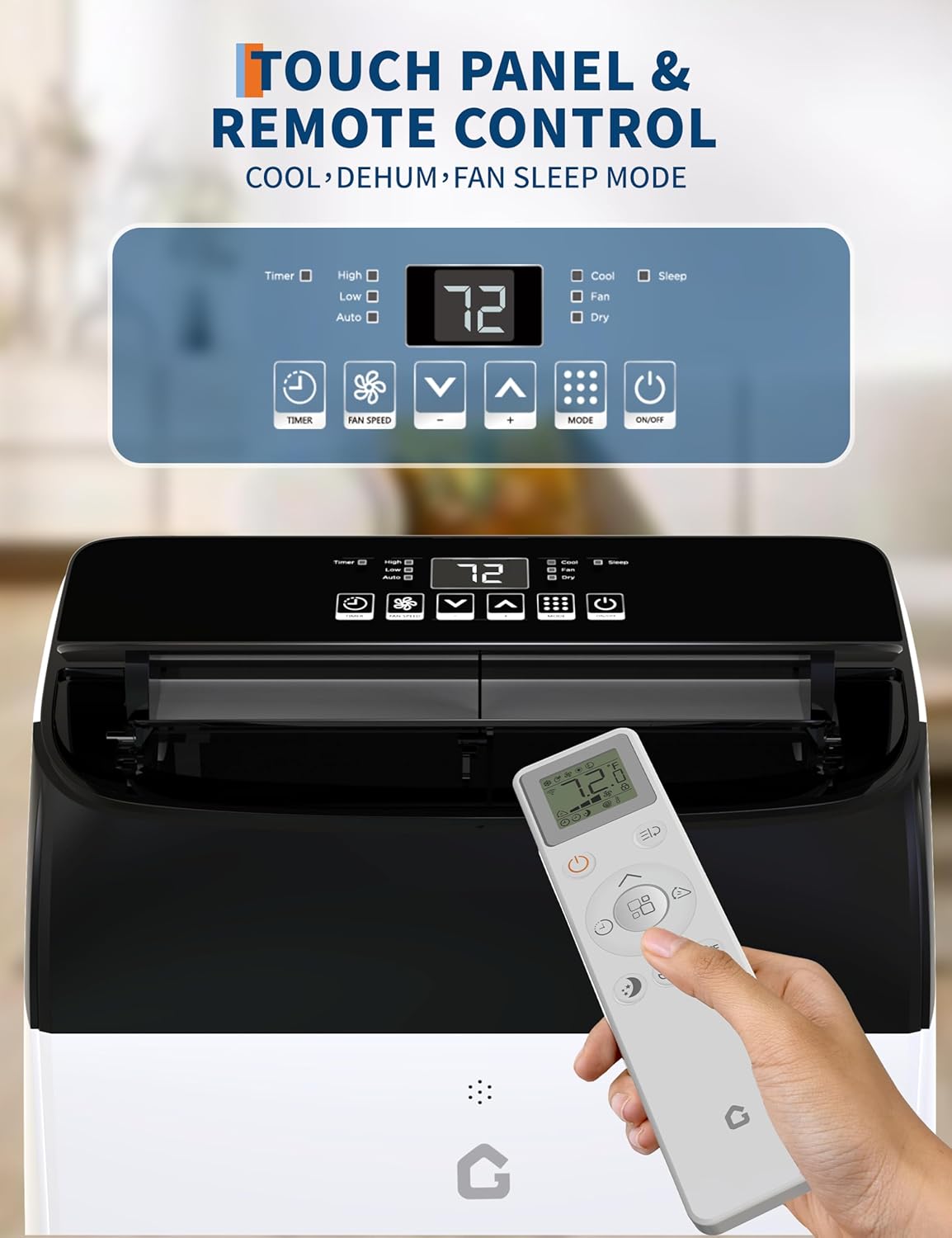 12,000 BTU Portable Air Conditioner with Dehumidifier & Fan, Portable AC Units Cools up to 550 Sq. Ft., Remote Control, Auto Swing, Sleep Mode, Black Top