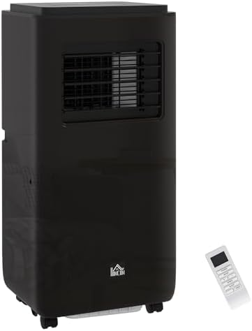 HOMCOM 8000 BTU Portable Air Conditioner for Rooms Up to 345 Sq. Ft., 5-in-1 AC Unit with Dehumidifier, Cooling Fan, Auto, Sleep & Remote, 24H Timer On/Off, Window Installation Kit, Black