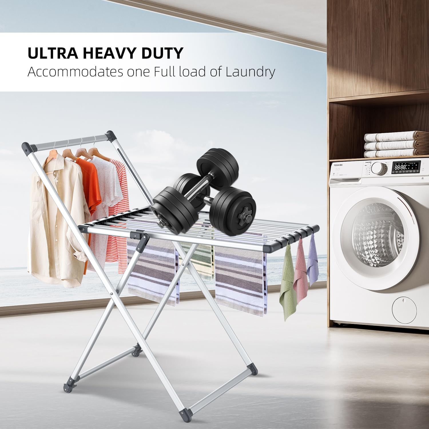 Clothes Drying Rack, Foldable Laundry Rack for Indoor Outdoor, 10pcs Sock Clips, Collapsible Space-Saving Drying Rack for Clothes Towels Dolls, White (Gray)