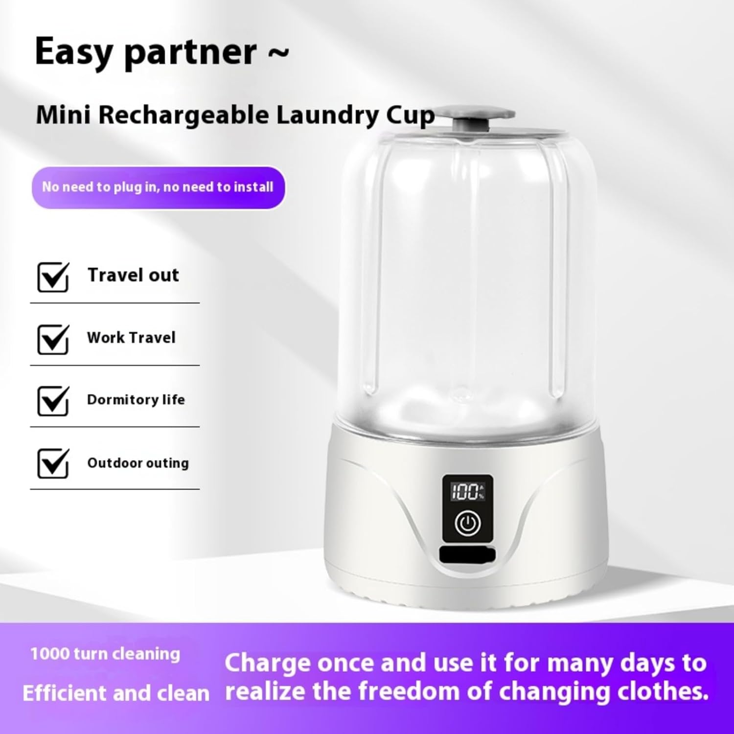 Cordless Miniature Laundry Machine Powerful Motor Lightweight Washer For Underwear Socks Small Garments Washing Machine Multifunctional Rechargeable Washer