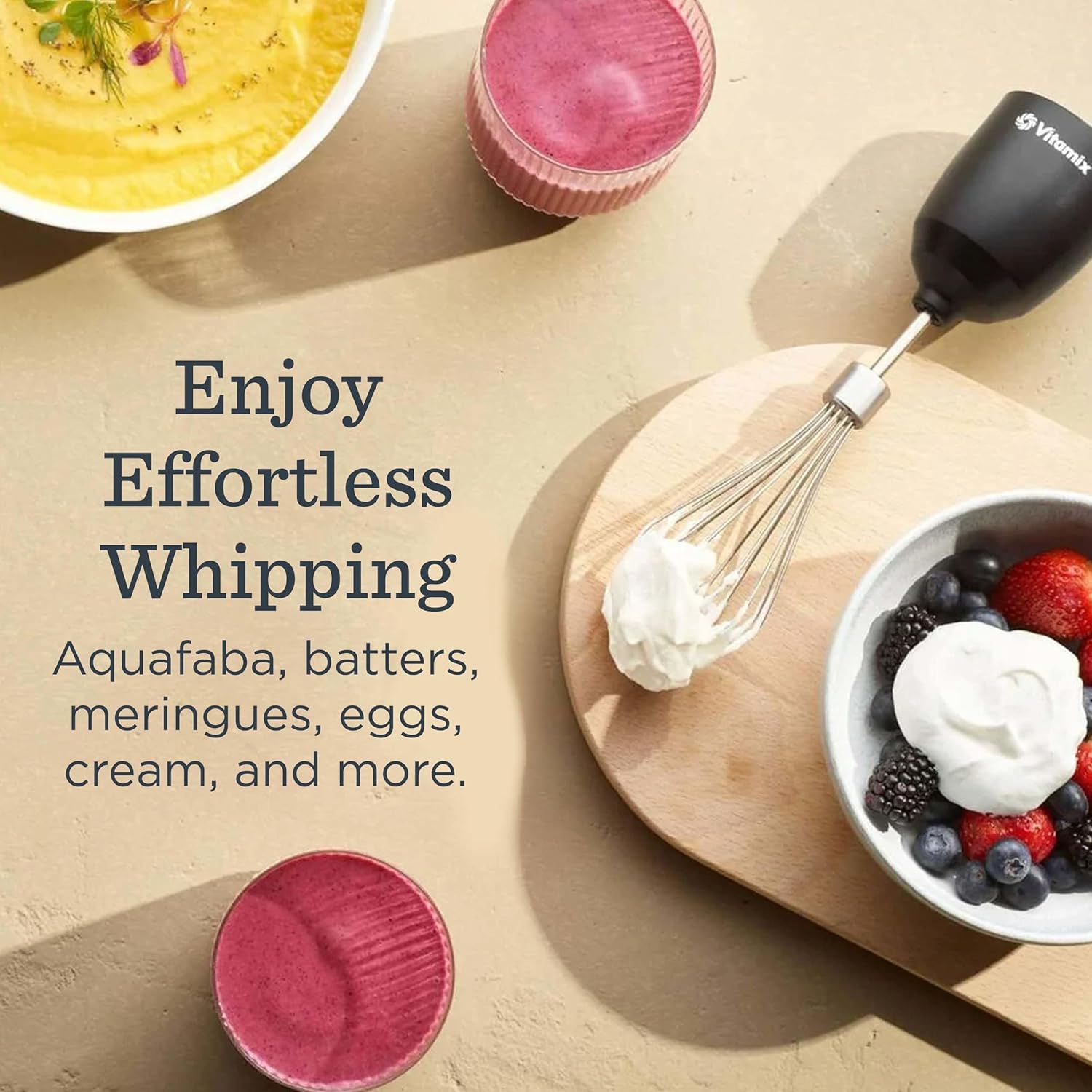 Vitamix 2-Speed Immersion Blender + Whisk Attachment, Professional-Grade Hand Blender with 350-Watt Motor and Stainless-Steel Blade, Black