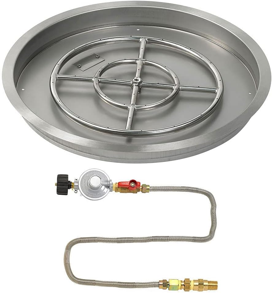 American Fire Glass Match Light Fire Pit Kit (SS-RSPMKIT-P-25), Round Bowl Pan, Propane Gas, 25-Inch