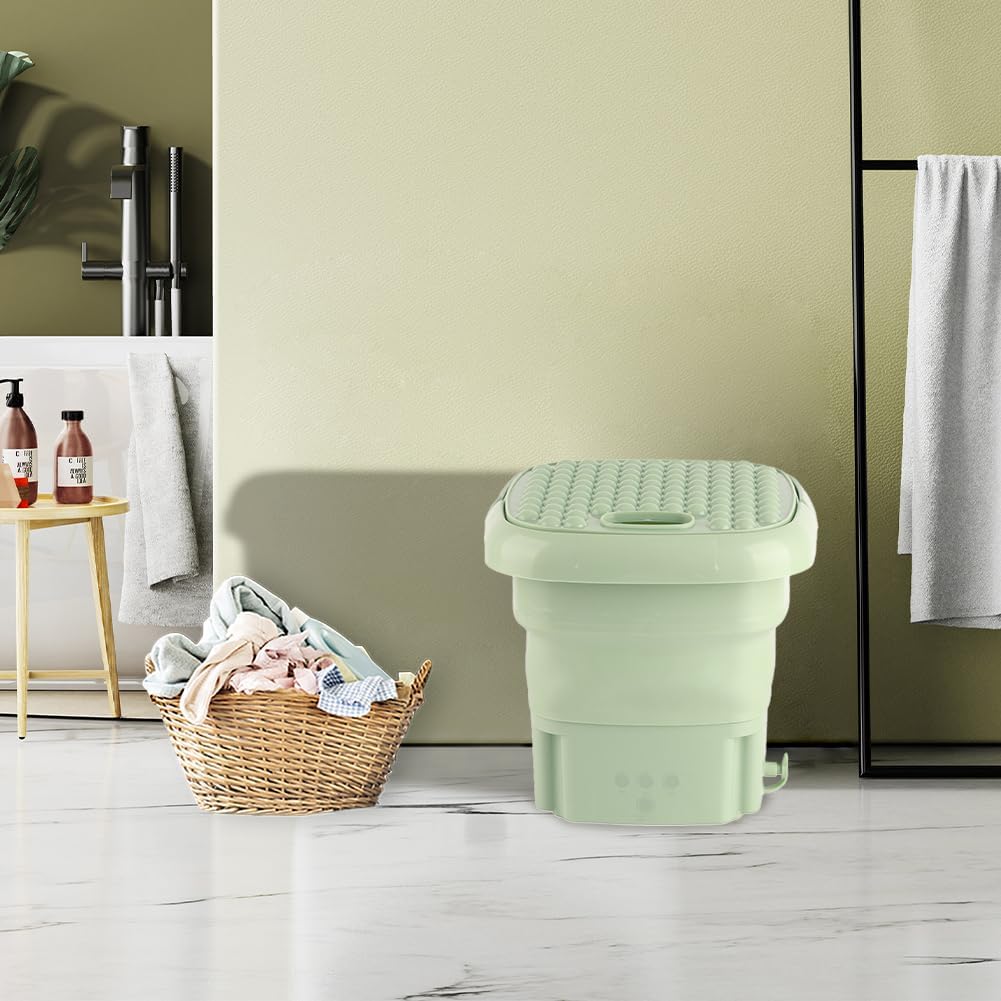 Portable Washing Machine, 11L Upgraded Capacity Foldable Washer with 3 Modes Mini Compact Washing Machines Deep Cleaning Underwear for RV Apartments Camping Dorm Hotels US Plug 110V-240V(Green)
