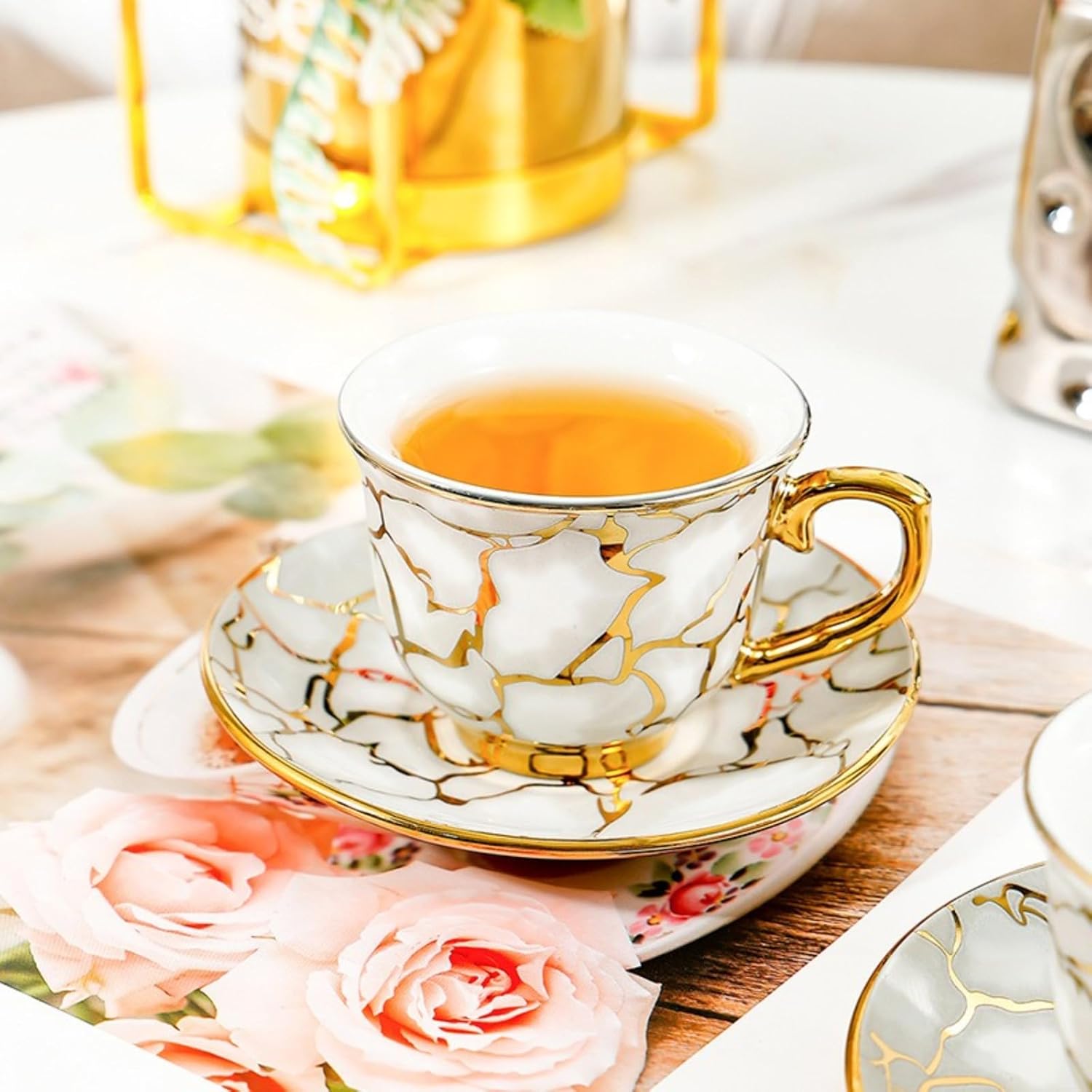 6件套Ceramic coffee cup, plate set, gold edged cup, commercial American exquisite ceramic water cup set, household cup, coffee cup