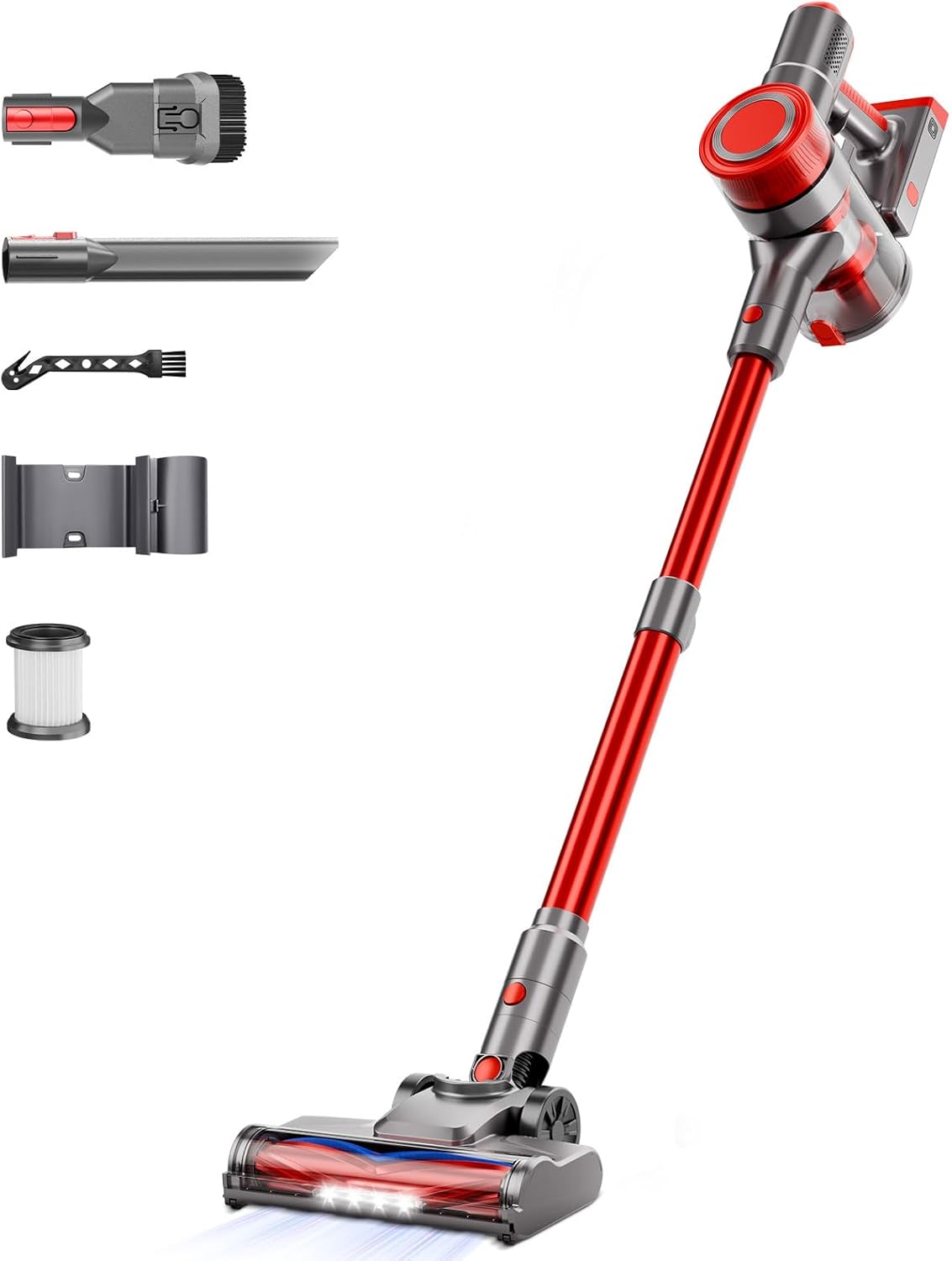 KIKETECH Cordless Vacuum Cleaner, Stick Vacuum Cleaners for Home, Lightweight Vacuum for Pet Hair/Carpet/Floor (red)