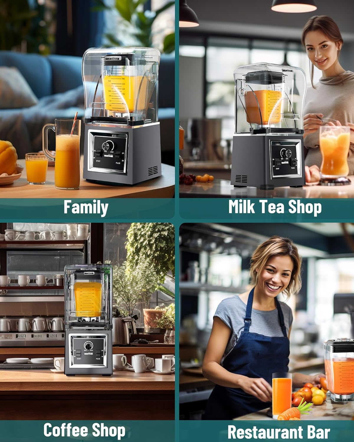 WantJoin Commercial Blenders - Soundproof & Quiet Professional Grade Blender, 2000W High-Power with Removable Shield, 67oz Large Capacity for Smoothies, Shakes, Frozen Drinks & Kitchen Use (Gray)